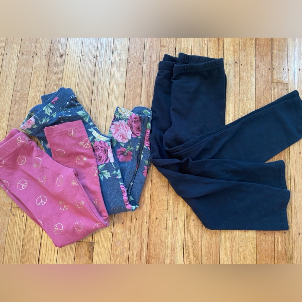 Girls size 5 leggings basic black glitter pink floral gray